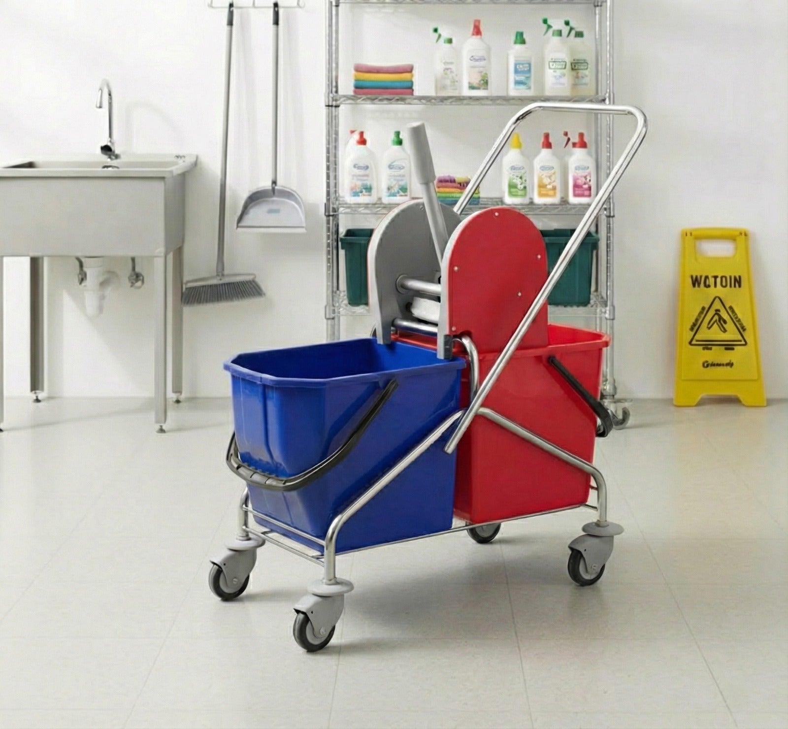 Greenway Double Mop Bucket Trolley Professional with Standard Wringer – 50L (2×25L) Metal Body